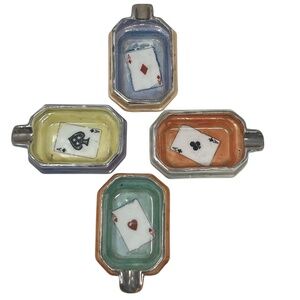 Set of 4 Vintage Lusterware Individual Ashtrays Ace Playing Card Design